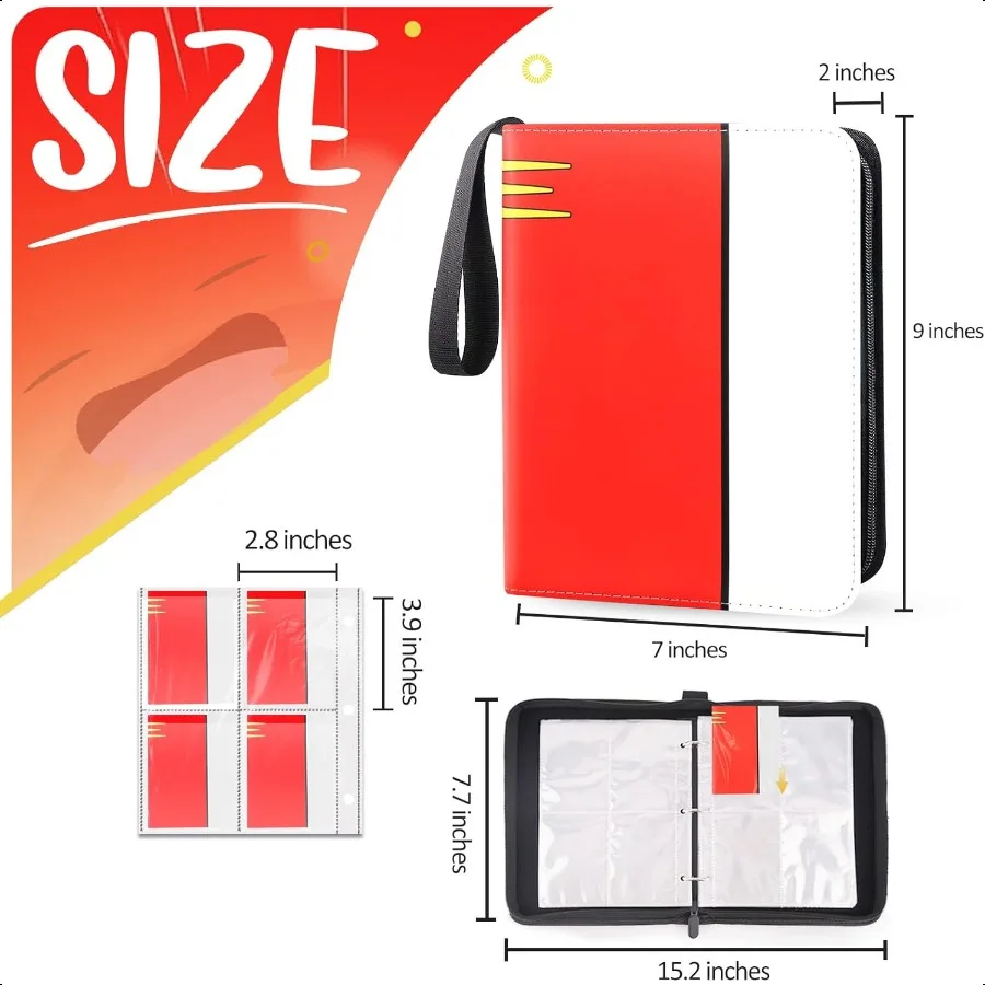 카드 바인더 4포켓 수집용 트레이딩 카드 앨범 400장 수납 가능 50개의 탈부착 가능한 슬리브 포함 휴대용 트레이딩 카드 바인더