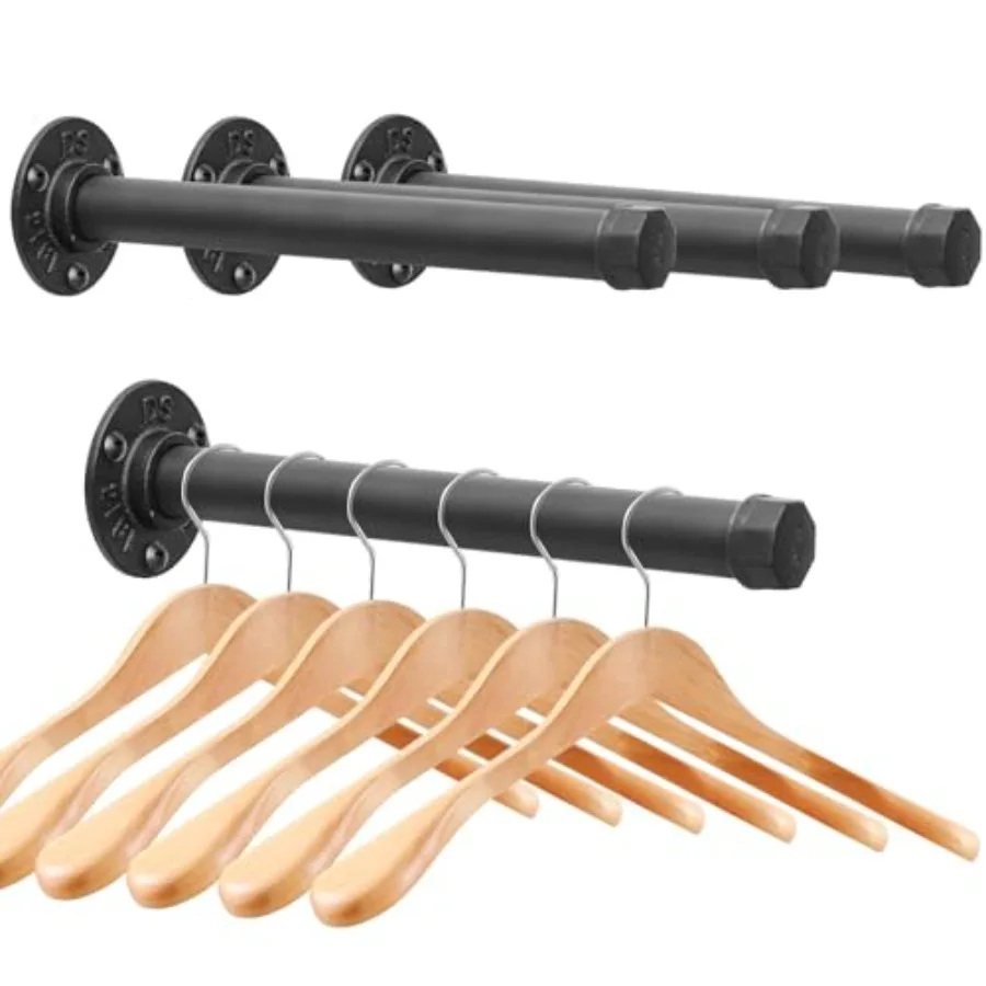 

Cast Iron Wall Mounted Clothes Rack, Heavy Duty Industrial Pipe Clothing Rack for Hanging Clothes, Garment Racks for Wardrobe O