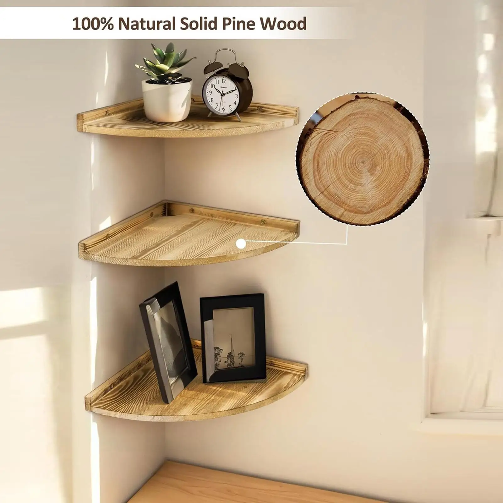 

Floating Corner Shelf Wooden 3-Tier Rustic Wall Mounted Shelf Storage Display Shelves For Bedroom Kitchen Living Room Kids Plant
