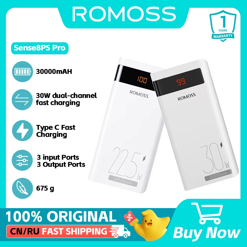 

ROMOSS Sense8PS Pro 30000 mAh Power Bank 30W Type C Portable Charger External Battery For Xiaomi 14 iphone HUAWEI