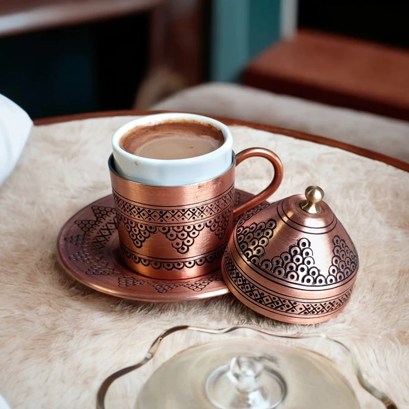 High-end handmade copper coffee cup set, espresso coffee cup European court style