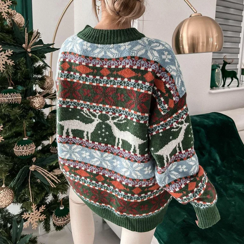 Casual O Neck Long Sleeve Pullover Sweater Women Autumn Fashion Christmas Printed Sweater Ladies Commuter Loose Sweater 2022 New