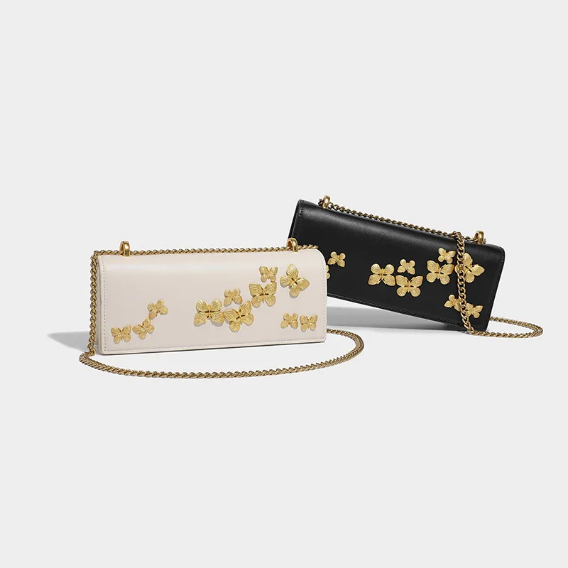 

Niche Designer Pillow Shape Women Makeup Bags Golden Metal Chain Butterfly Sequined Flap Purses and Handbags Ladies Party Bags