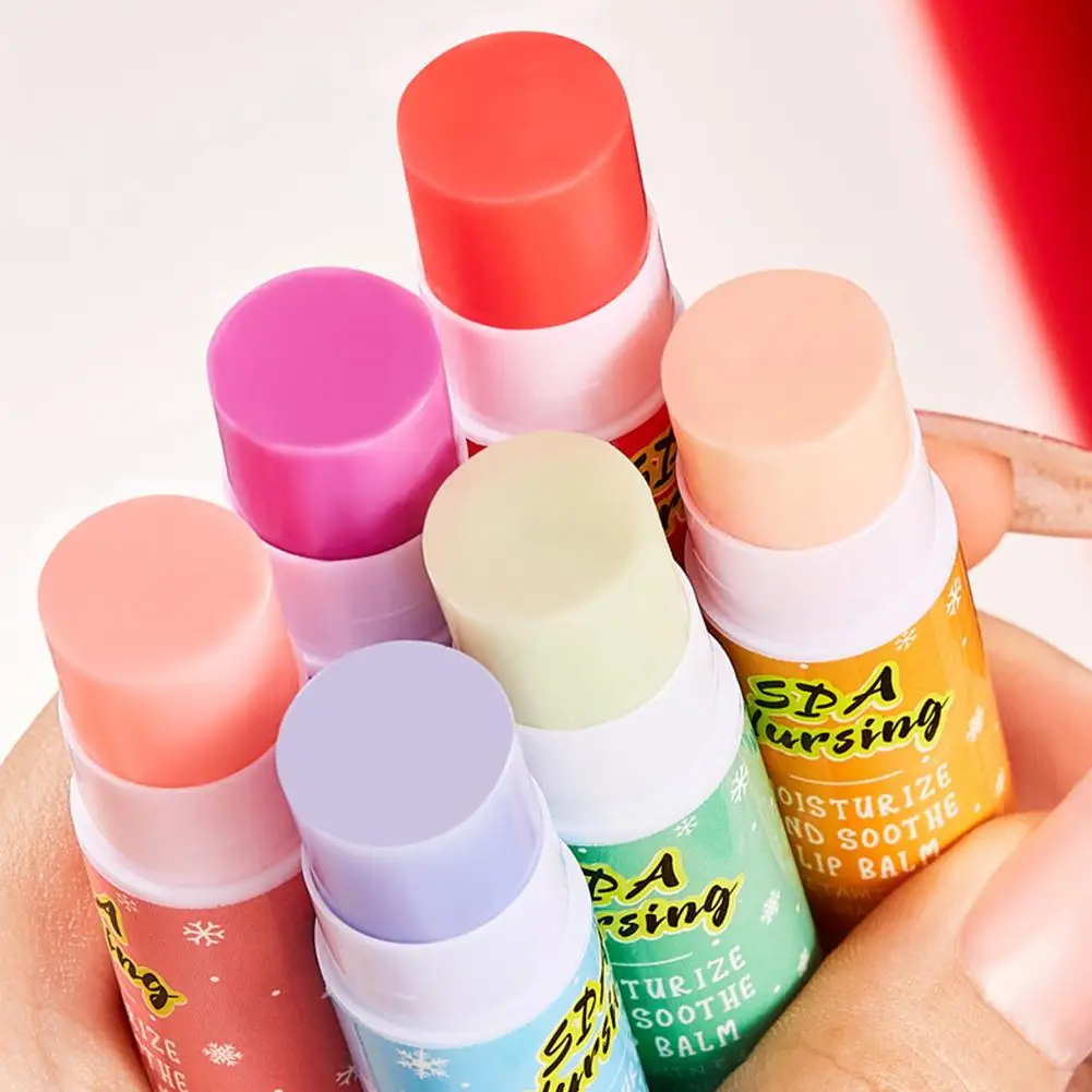 Juego de regalo de lápiz labial, brillo de labios de bálsamo labial con sabor a fruta de 6 piezas, máscara de labios nutritiva hidratante a largo plazo, juego de regalo de bálsamo labial de Navidad