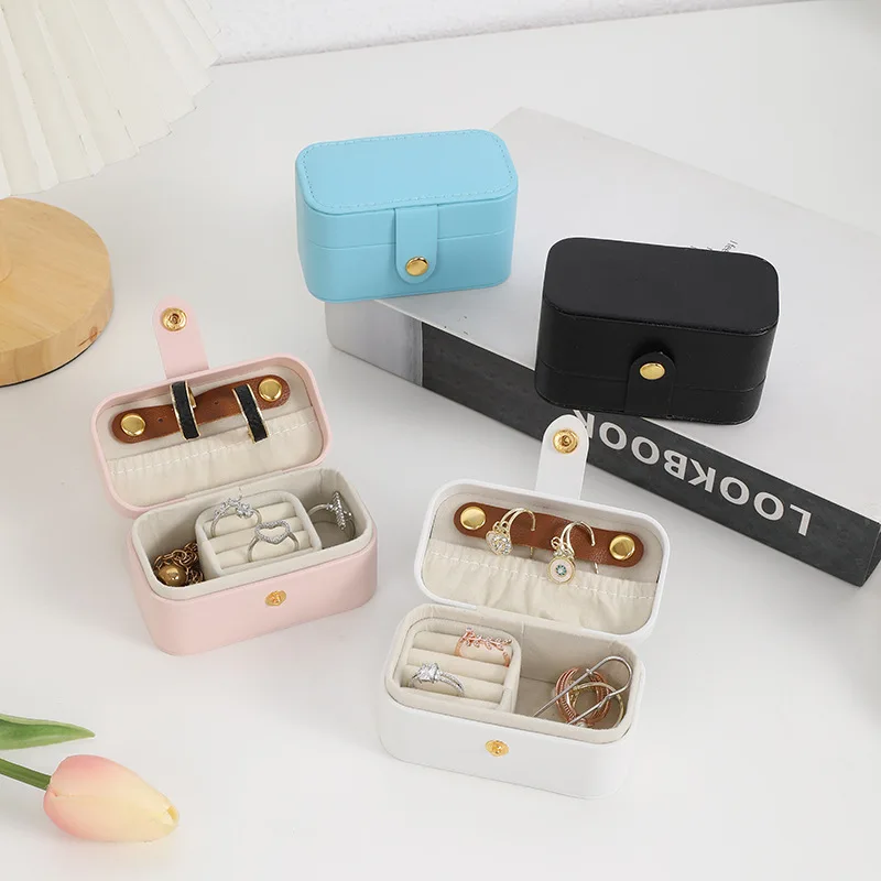 Mini Portable Jewelry Storage Organizer Travel PU Leather Storage Boxes Earring Necklace Display Ring Jewel Holder Boxes
