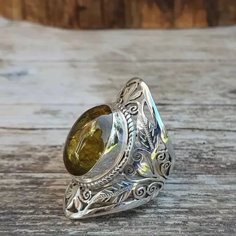 European and American Style Green Ring, Retro Trendy Men's Personalized Punk Stainless Steel Stone Ring