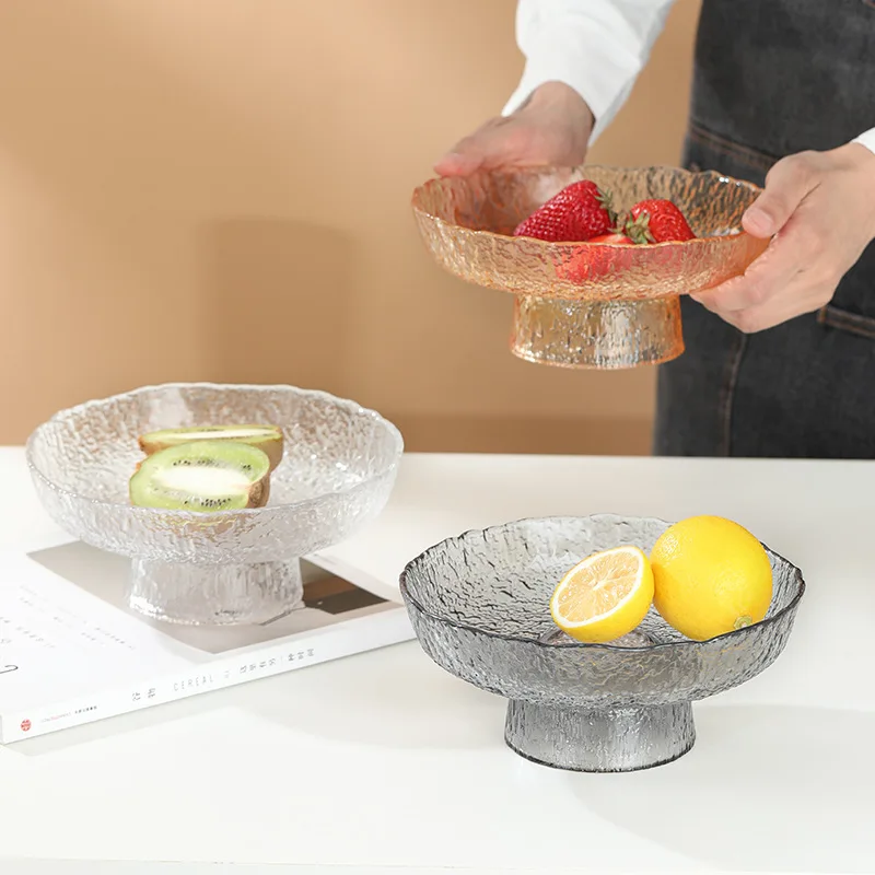 

Japanese Style Hammer Pattern Fruit Plate Household Glass Fruit Plate Dry Fruit Snack Tea Glass Plate Fruit Holder Stem-dish