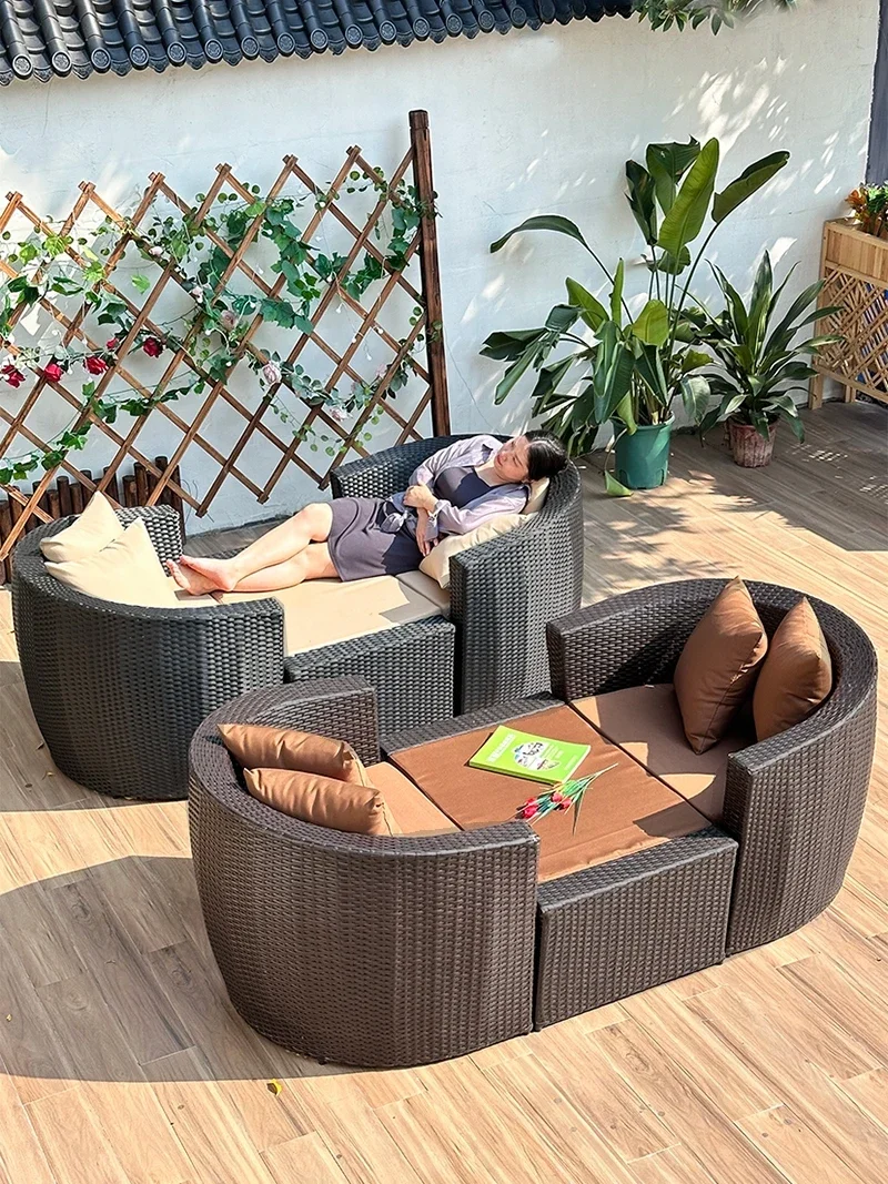 Outdoor bed, balcony, outdoor courtyard, outdoor lounge chair, waterproof, sun proof, rattan woven leisure garden, swimming pool