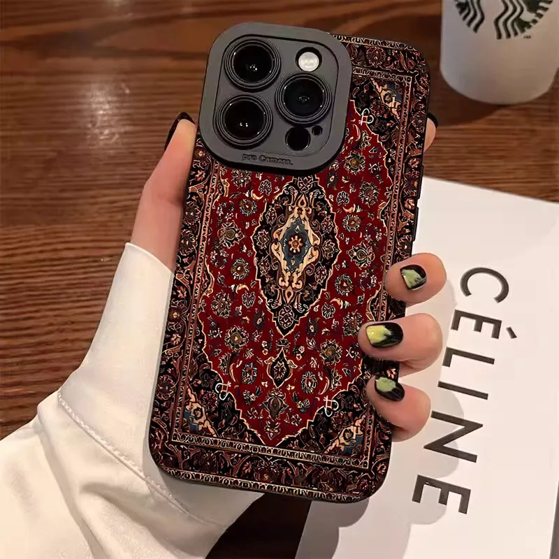 Tapete persa padrão floral caso de telefone para iphone 17 16 15 14 13 12 11 mini pro max ar x xr xs 7 8 plus 16e fosco capa traseira