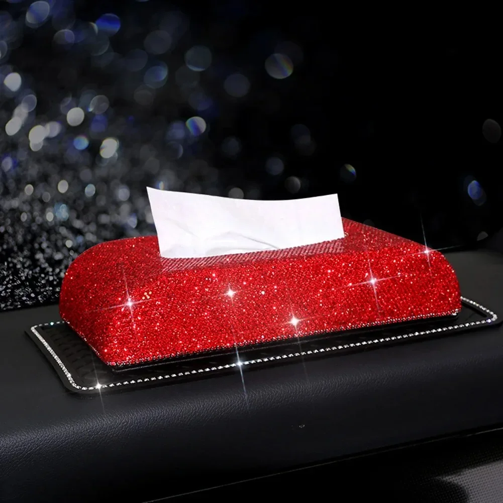 Home Office PU Leather Napkins Paper Sparkly Holder Interior Accessories for WOMAN Gift Luxury Crystals Red Car Tissue Box
