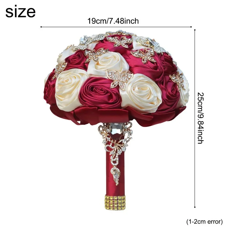 

Butterfly Golden Rhinestone Rose Bud Bouquet, Ribbon Bouquet Bridal Wedding Bouquet W807A