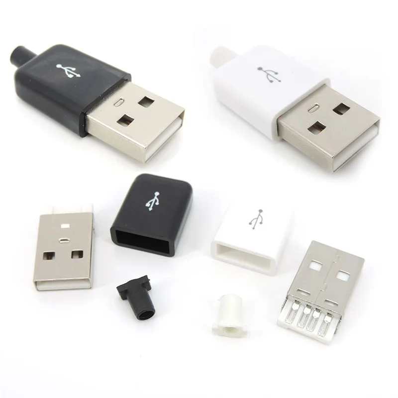 10Pcs 4 Pin USB 2.0 Type A Male Plug Connector diy Socket With Black White Plastic Cover USB  Type-A Soldering for repair DIY