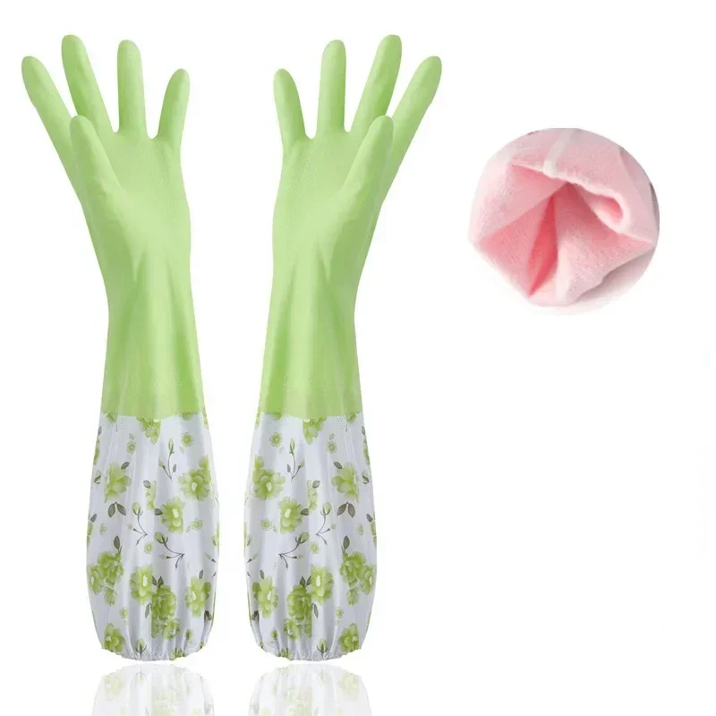 1Pair Lengthen Dishwashing Cleaning Gloves Silicone Rubber Dish Washing Glove for Household Scrubber Kitchen Clean Tool