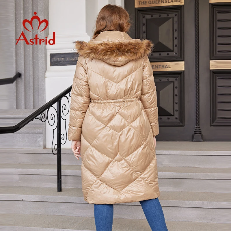 Astrid Winter Vrouwen Parka Mode Gewatteerde Jas Oversize Hooded Natuurlijke Bontkraag Bio Pluis Hight Kwaliteit Vrouwelijke Kleding