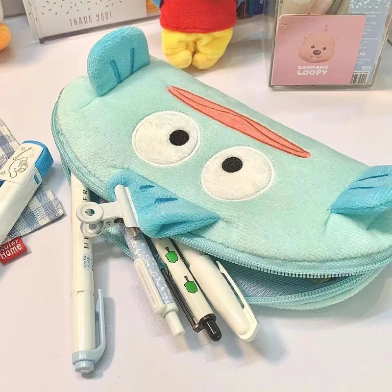 Sanrio Pencil Case Hangyodon Kawaii Cartoon Cute Plush Student Pencil Case Large Capacity Cosmetic Storage Bag Girls Gifts