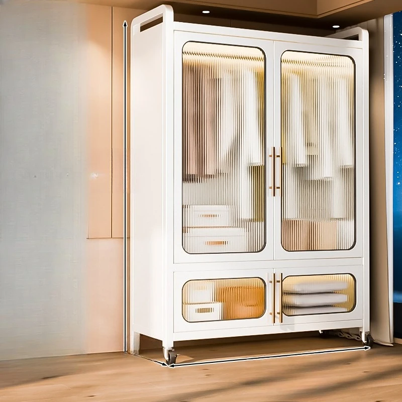 Wrought iron simple wardrobe household hanging clothes storage storage cabinet bedroom removable metal wardrobe