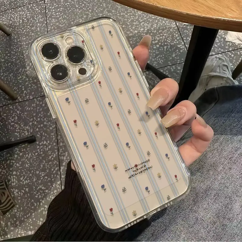 New Vertical Stripe Small Flowers Phone Case For Samsung S24 S23 Ultra Plus A55 A54 A15 A14 A25 A35 A52 A53 5G S22 S21FE Cover