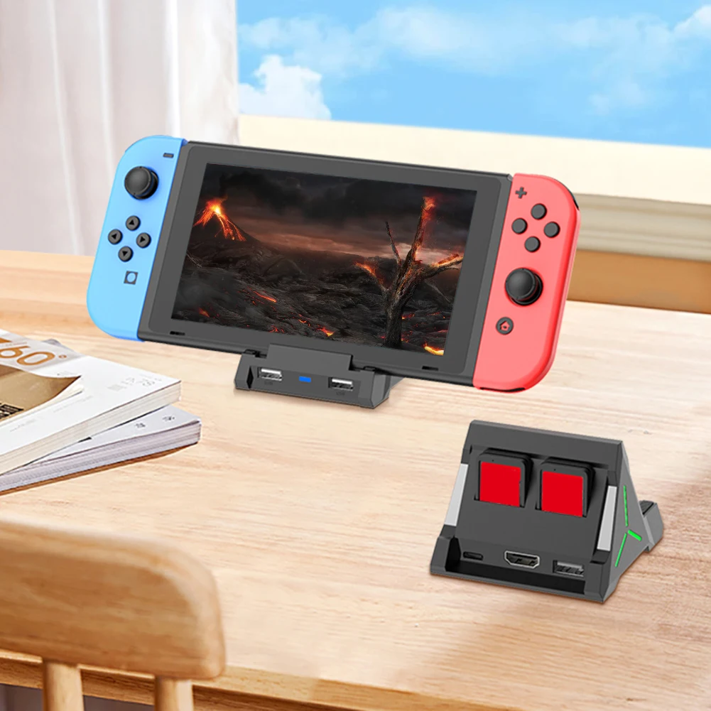 For Switch TV Docking Station TV Dock 4 Card Slots Base Charger Stand with HDMI-Compatible USB Type C Ports for Nintendo Switch