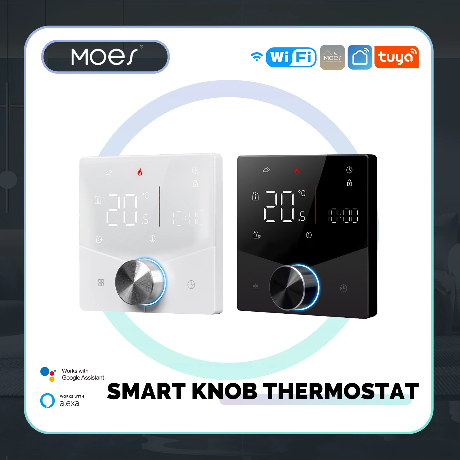 

MOES Smart Knob Thermostat,WiFi Gas Boiler Electric Heating Temperature Controller,LCD Display Touch Screen,Tuya,Alexa,Google