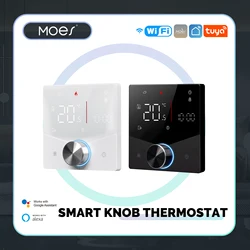 Termostato de perilla inteligente MOES, controlador de temperatura de calefacción eléctrica de caldera de Gas WiFi, pantalla táctil LCD, Tuya, Alexa,Google