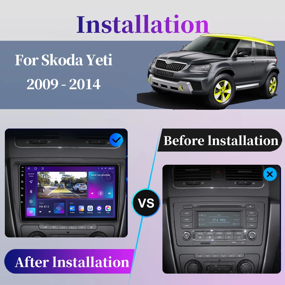 For Skoda Yeti 5L 2009 - 2014 Android Car Radio Multimedia Video Player GPS Navigaion Carplay QLED Touch Screen Auto Stereo DSP