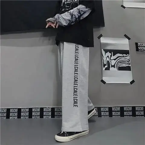 Wide-Leg Pants Women'S 2022 Autumn New Hip-Hop Style Harajuku Casual Pants Design Sense Stitching Printed Pants Tide