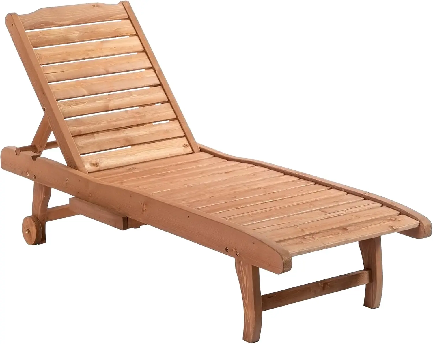 Outdoor Chaise Lounge Pool Chair, Built-in Table, Reclining Backrest for Sun Tanning/Sunbathing, Rolling Wheels, Red Wood Look