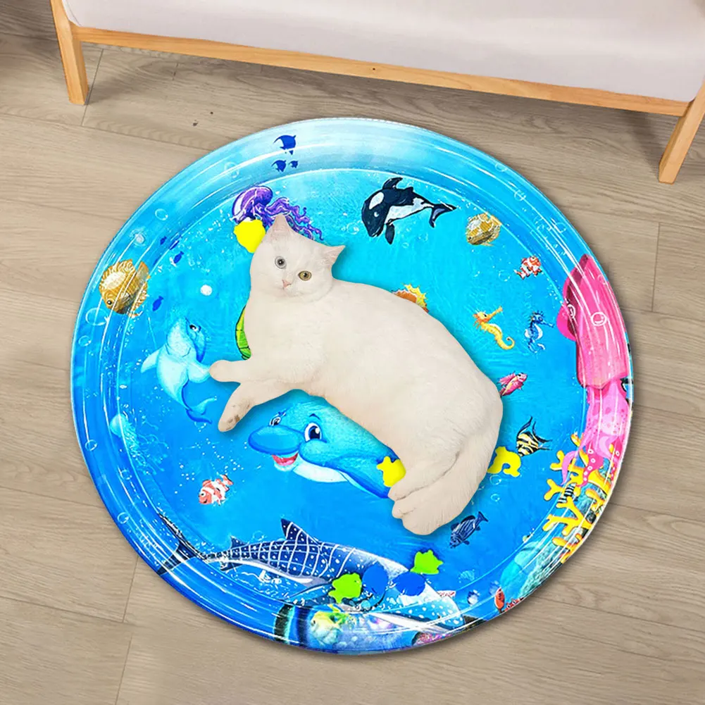 Inflatable Water Sensory Play Mat for Toddlers Crawling Water Sensory Pad PVC Baby Activities Water Play Mat Dog Cat Playing Mat