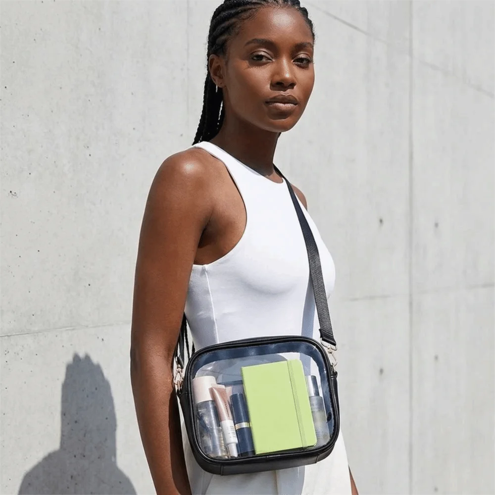 

Waterproof Transparent Crossbody Bag Adjustable Strap Black Clear Messenger Bag White Detachable Strap PVC Shoulder Bag Daily
