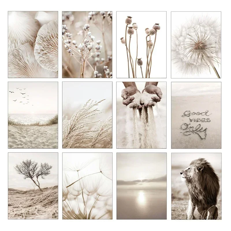 

Modern Nordic Lion Poster Landscape Canvas Dandelion Poster Art Reed Beach Poster forPainting Living Room Wall Decoration Mural