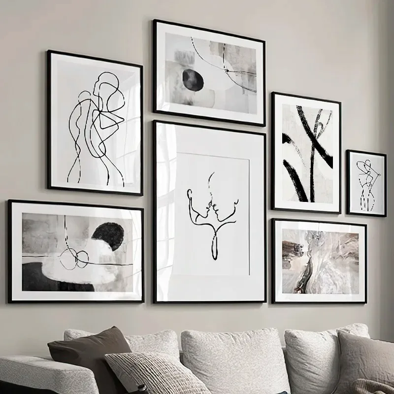 Abstract Line Couple Kissing Posters And Prints Messy Geometric Canvas Painting Vintage Wall Art Living Indoor Room Home Decor