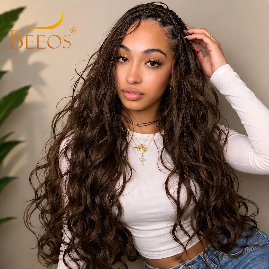 4# Chocolate Brown Body Wave Crochet Human Hair Pre-Separated Invisble Miracle Knot Braids Feather Crochet Hair Extensions Remy