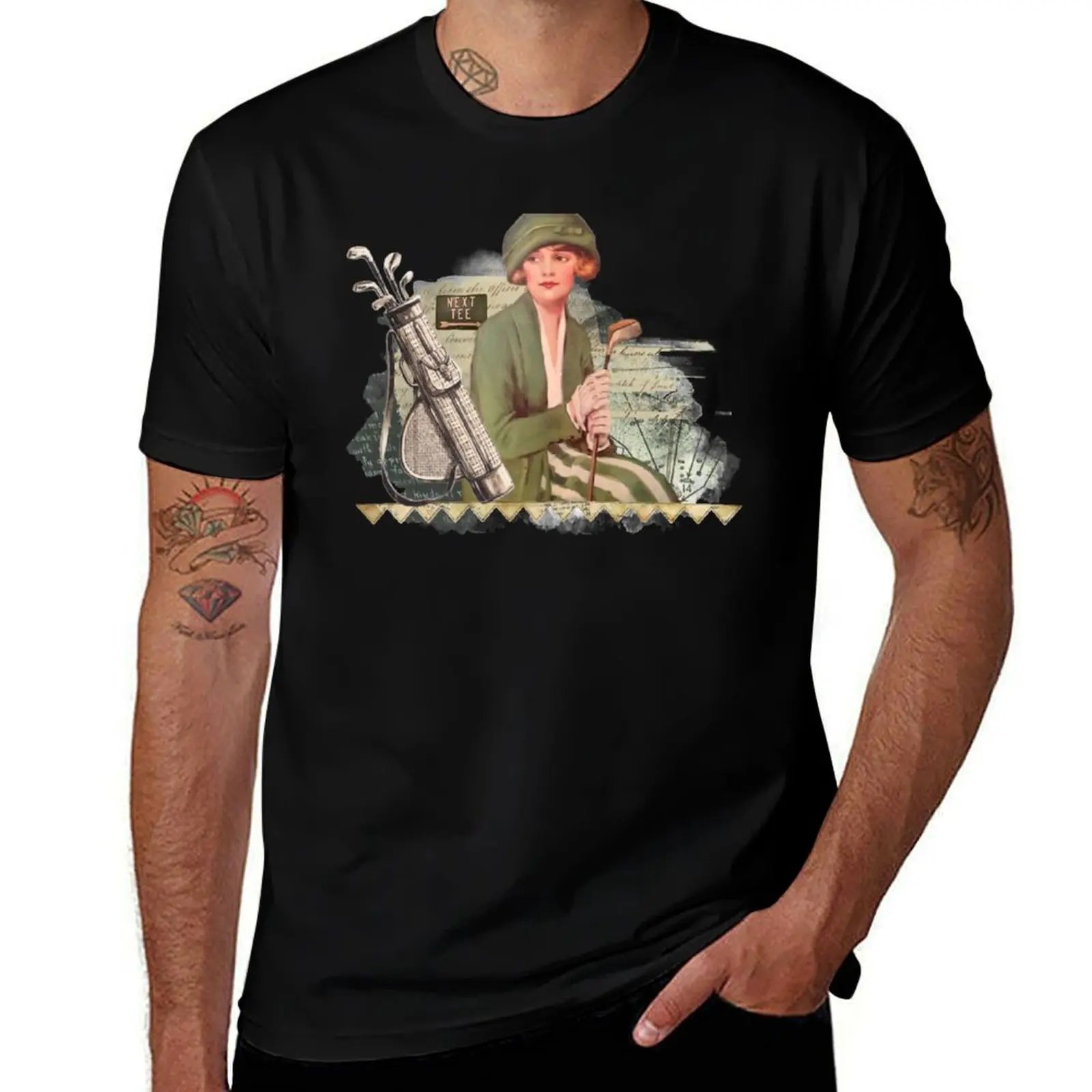 The female Vintage Golfer Cluster T-Shirt Odor Resistant Short Sleeve Top T-Shirt