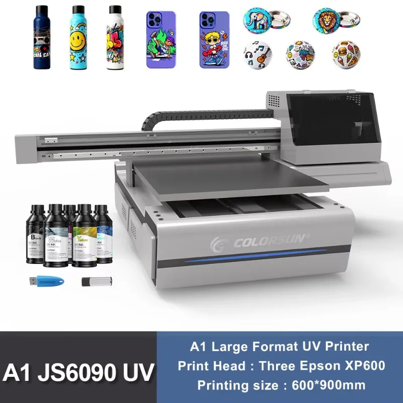 6090 A1 UV Flatbed Printer XP600 i3200 Head Industrial UVPrinting Machine Varnish Rotary for Phone Case Bottle Acrylic UV DTF
