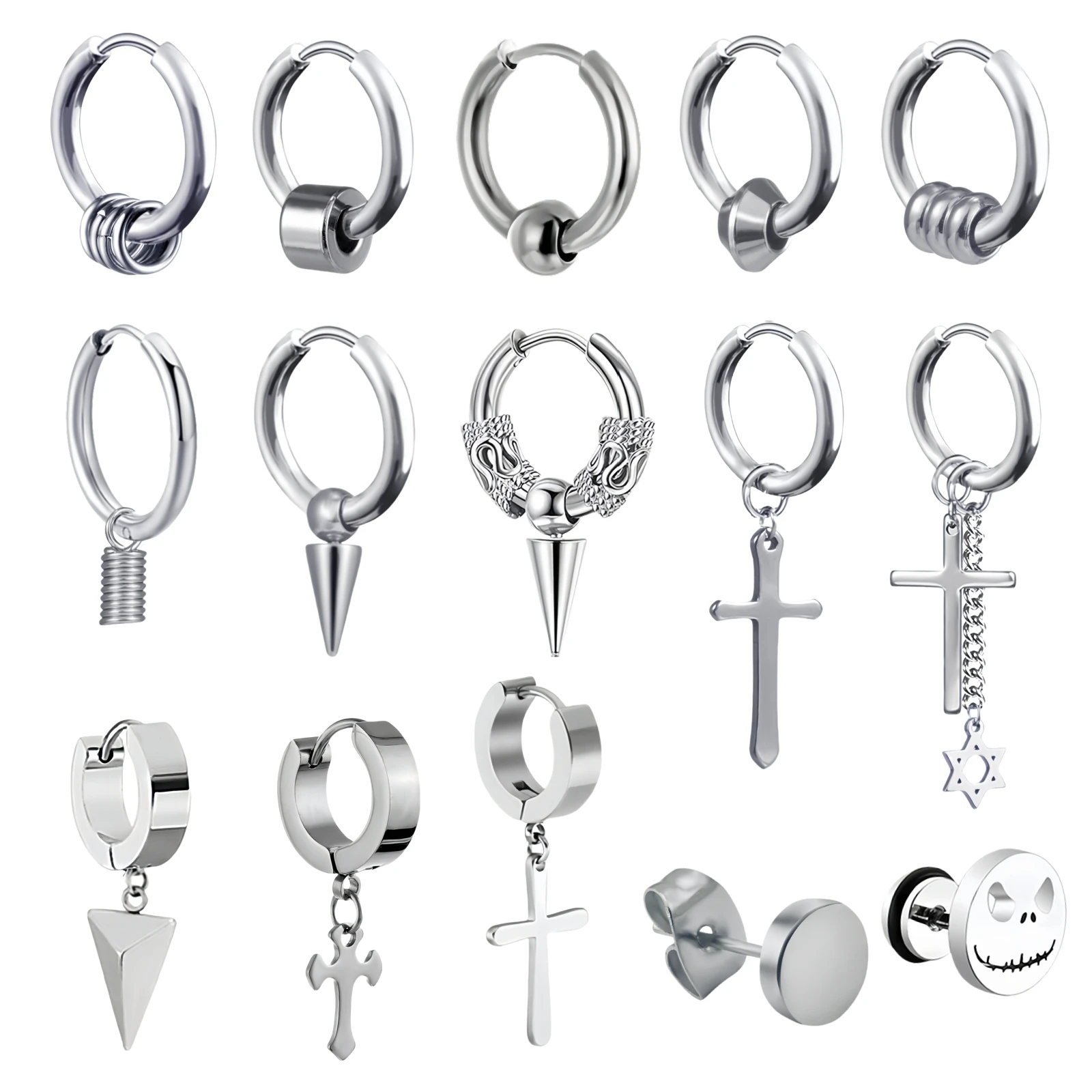 Boucles d'oreilles rondes en acier inoxydable, 1 paire, croix étoile géométrique Vintage, petites créoles pour hommes, femmes et adolescents, cadeau, bijoux, accessoires Y2k