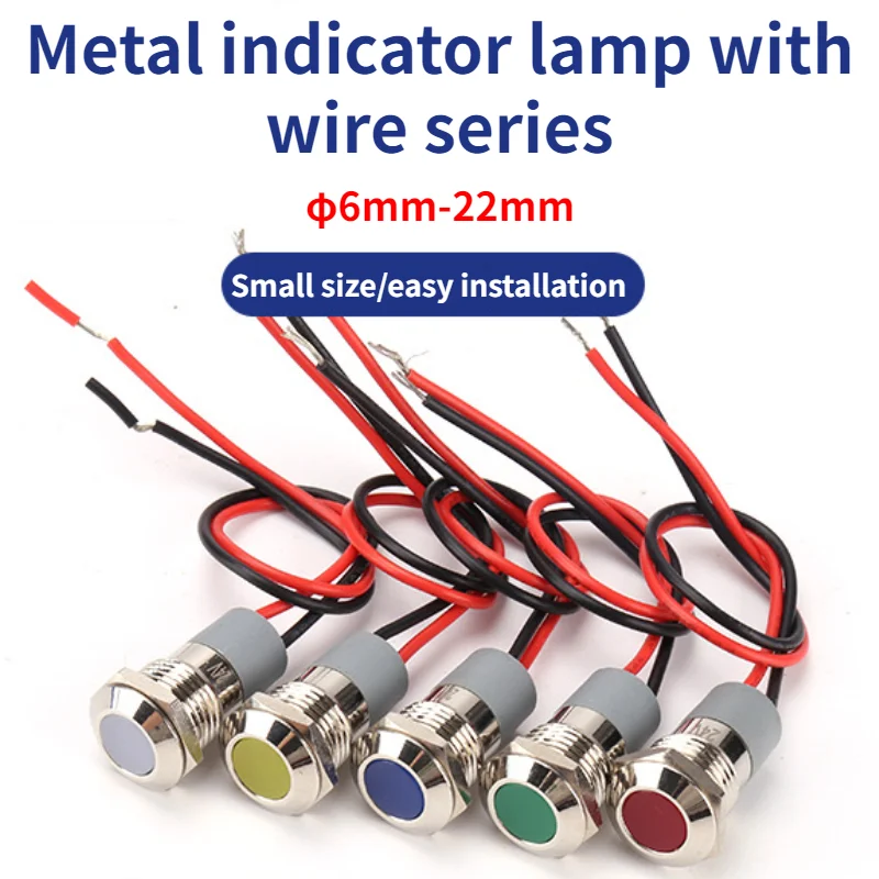 1PCS 6mm 8mm 10mm 12mm 14mm 16mm 19mm 22mm 25mm 30mm Waterproof IP67 Metal LED Warning Indicator Light Signal Lamp Pilot Wire