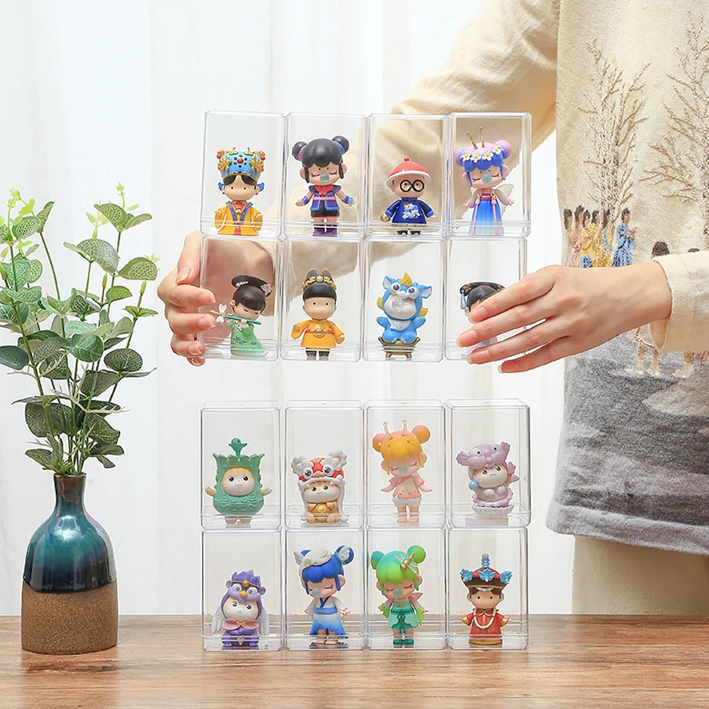 Figurines Display Case Stackable Clear Figurine Protection Box Free Standing Figures Collectible Organizer for Desktop Storage