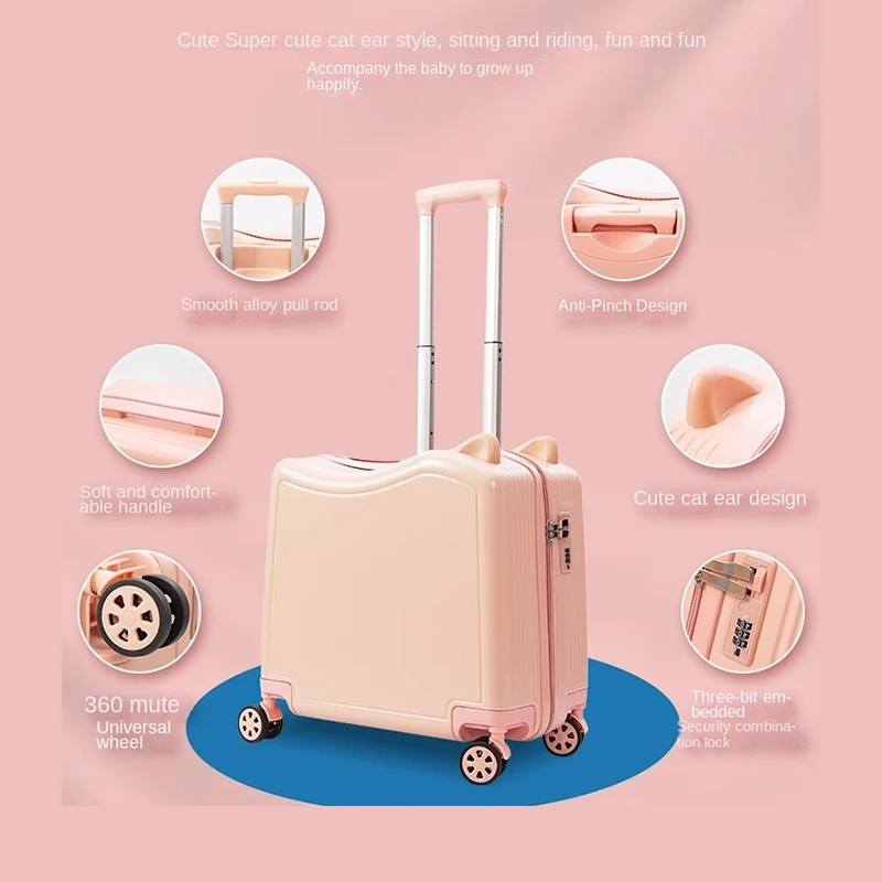 Kids Luggage Cute Suitcase on Wheels Can Sit and Ride Children Travel Bag Carry on Password Trolley Case 18\'\'20\'\' Inch Suitcase