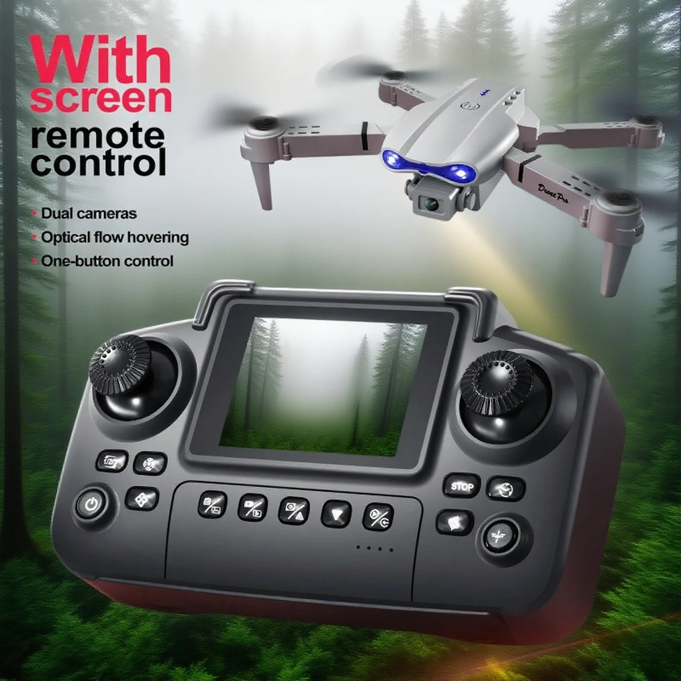New 2026 E99 Screen Remote Drone | HD Dual Camera Real-Time FPV | One-Key Takeoff/Return Gesture Photo Festival Gift