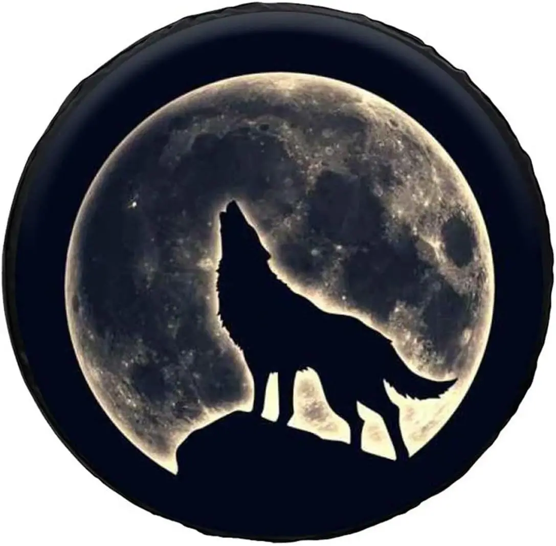 

Moon Night Wolf Spare Tire Cover Waterproof Dust-Proof Universal Spare Wheel Tire Cover RV SUV 14-19 Inch for Diameter 14-17in