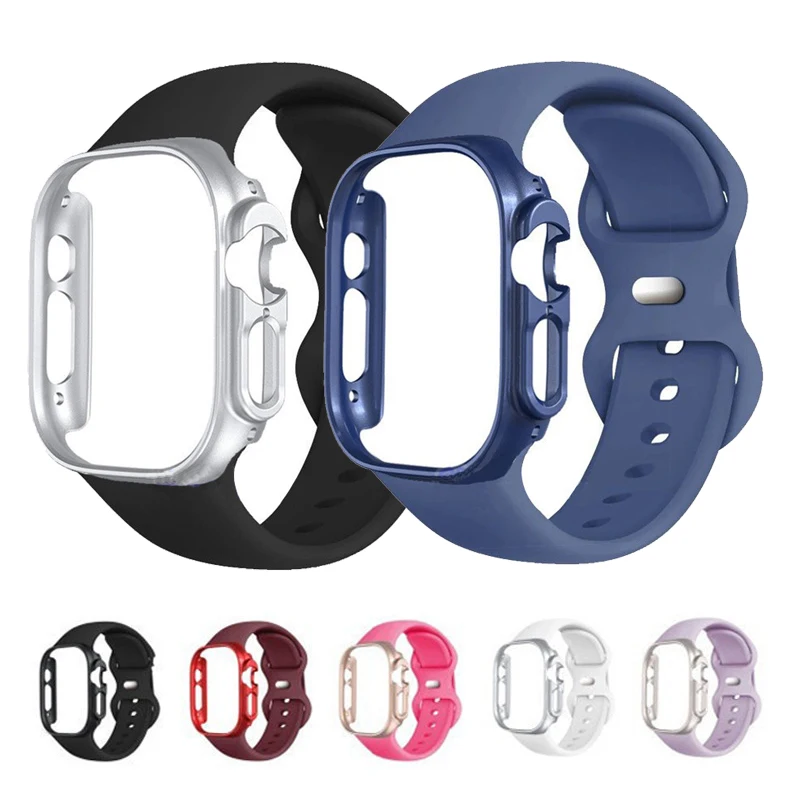 

Silicone Strap + Cover for Apple Watch Ultra 2 Band 49mm 45mm 41mm 44mm 40mm 42mm Bracelet Case for iWatch Series 9 8 7 6 SE 5 4