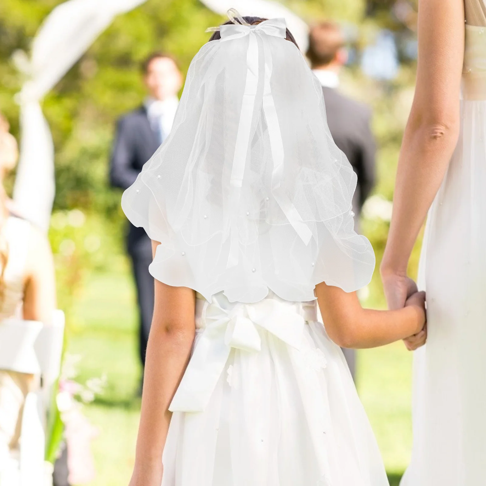 

Pearl Bow Veil Girls Short Hair Baby Accessories Bridesmaid Kids Wedding Decor Pearl Tulle Hair Tool