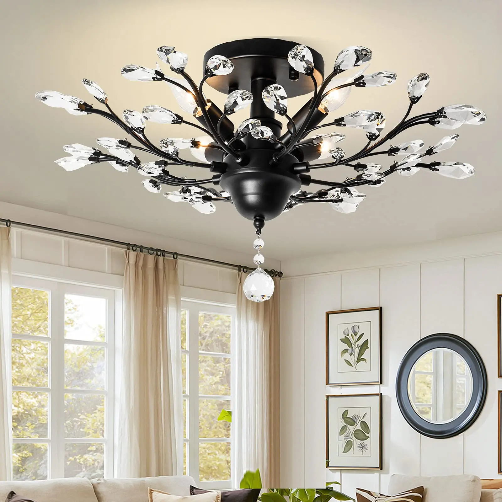 

Crystal Flower Branch Chandelier Light Crystal Ceiling Lamp Luxury Ceiling Lighting Living Room Bedroom Home Decorative Light