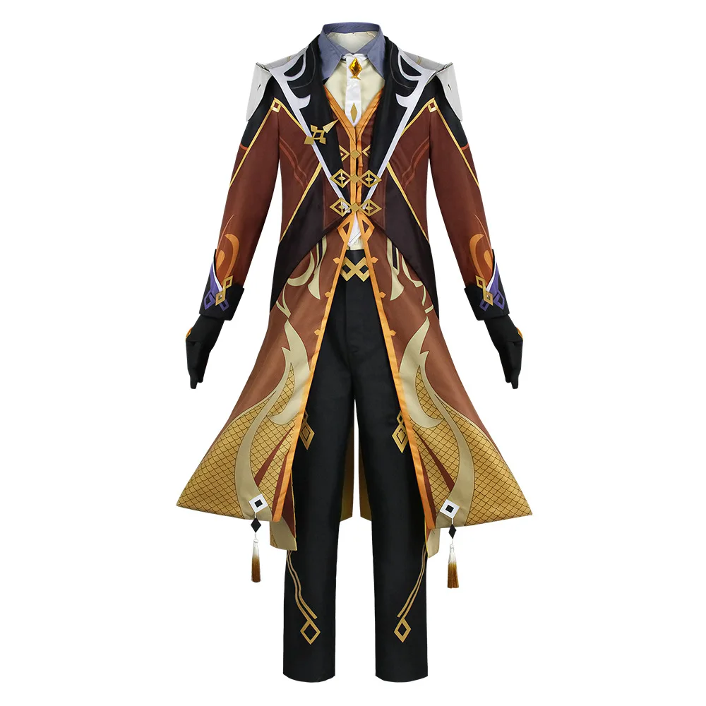 Costume de Cosplay pour hommes, costume de jeu Genshin Impact Zhongli Anime Morax, perruque de fête d'halloween et de carnaval, ensemble complet de vêtements