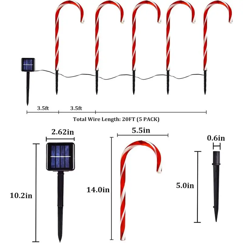 ABSE-Christmas Decorations Outdoor Solar Candy Cane Lights Waterproof Pathway Garden Lights