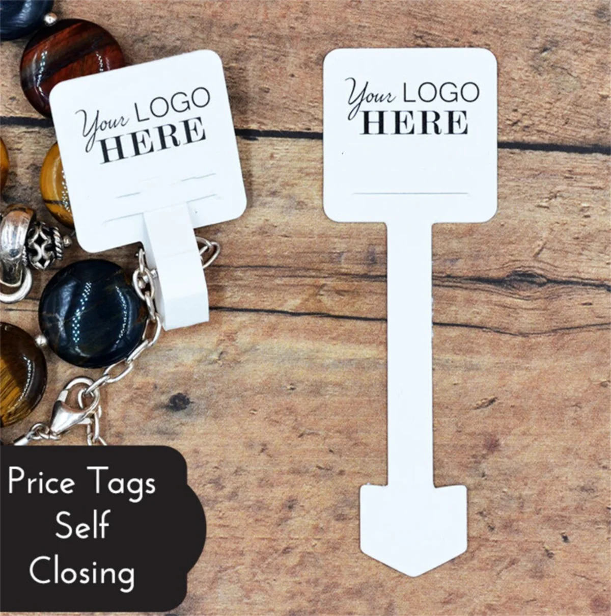 50pcs Custom Price Tags - Self Closing - No String Needed - Personalized Custom Printed