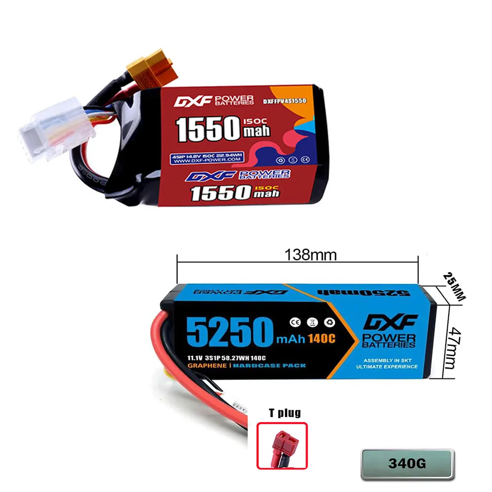 

DXF 3S Lipo Battery 5250mAh 4S 1550mAh 11.1V 140C with EC5 T Deans Connector Hardcase for RC Car Boat Truck Helicopter Airplane
