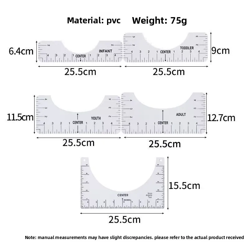 DIY дизайн с коротким рукавом линейка инструмент для калибровки с круглым вырезом инструмент для выравнивания ПВХ набор из пяти направляющих для футболок швейные аксессуары