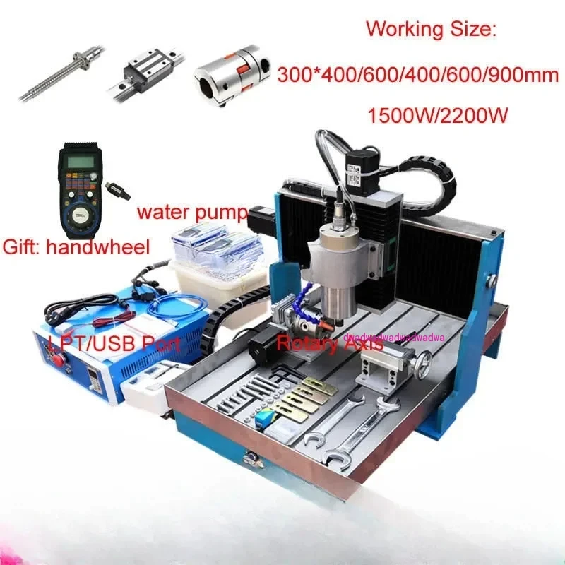 4 Axis CNC 6040 2.2KW Linear Guide Rail Metal Carving 1500W Mach3 CNC Router Engraving Milling Machine 3040 Optional Handwheel