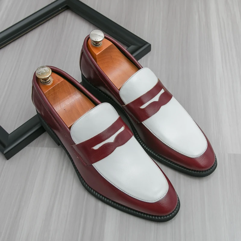 Men Loafers PU Splicing Low Heel Comfortable Breathable Classic Business Banquet Men Shoes Size 38-46
